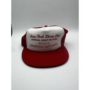 Vintage Lowes Park Shrine Club Golf Outing Trucker Hat Red White Carlsons A-1 Au